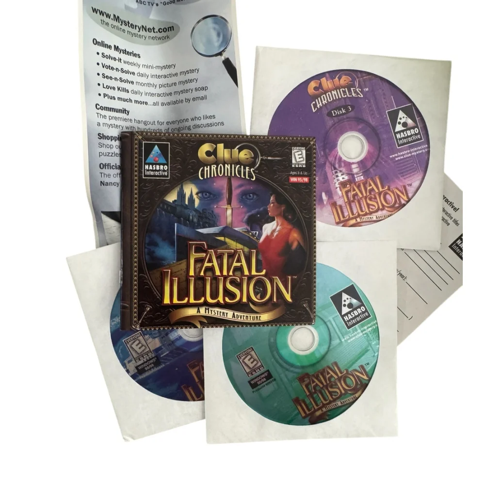 Clue Chronicles Fatal Illusion PC Game from 90's, original box and Disks